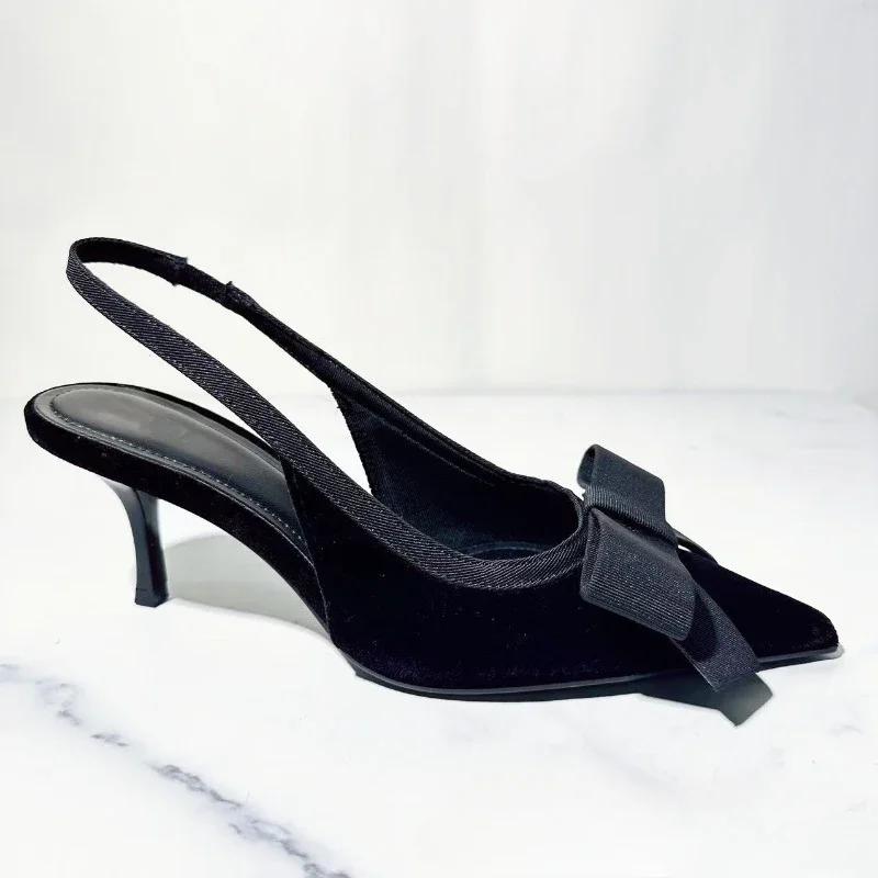 Women High Heeled Shoes Pointed Toe Slingbacks Bowknot Decoration Elegant Vintage Wedding Party Dress Sandals for Ladies