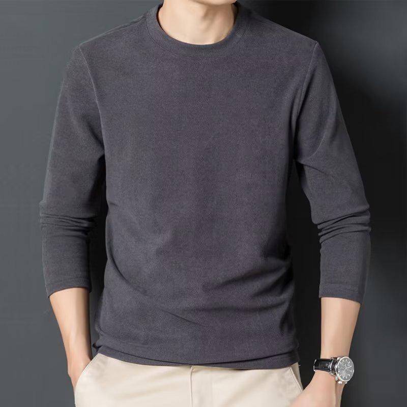 Men's Wool Sweater with Medium Collar & Long Sleeves, Brushed Inner Layer, Half-High Collar Solid Color Shirt