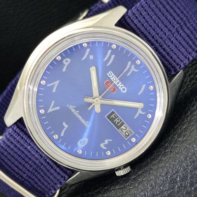 5 АВТОМАТИЧЕСКИЕ 7019A ВИНТАЖНЫЕ ЯПОНСКИЕ МУЖСКИЕ ЧАСЫ С СИННИМ ЦИФЕРБЛАТОМ И АРАБСКИМИ ЦИФРАМИ a701457-5