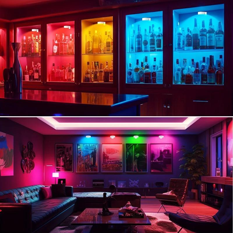 Светодиодные RGB-споты для шкафа 12 цветов Ночник Перезаряжаемые Беспроводные Диммируемые С пультом дистанционного управления Свет для винного шкафа
