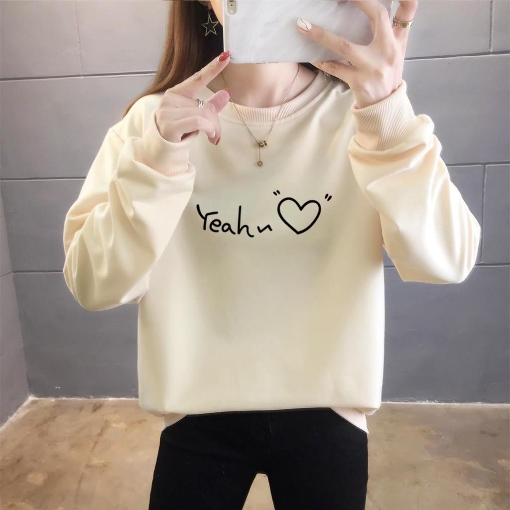 Korean Style Womens Lightweight Cotton Print Sweatshirt With Long Sleeves For Casual Autumn Wear