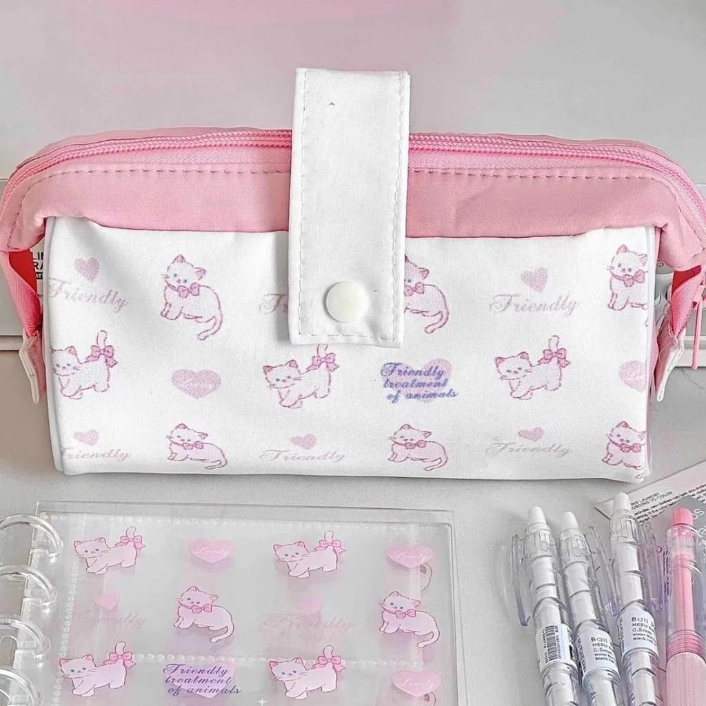 Cute Cat Print Pen Bag High Value Girl Heart Stationery Bag Large Capacity Student Pencil Stationery Box Storage Bag
