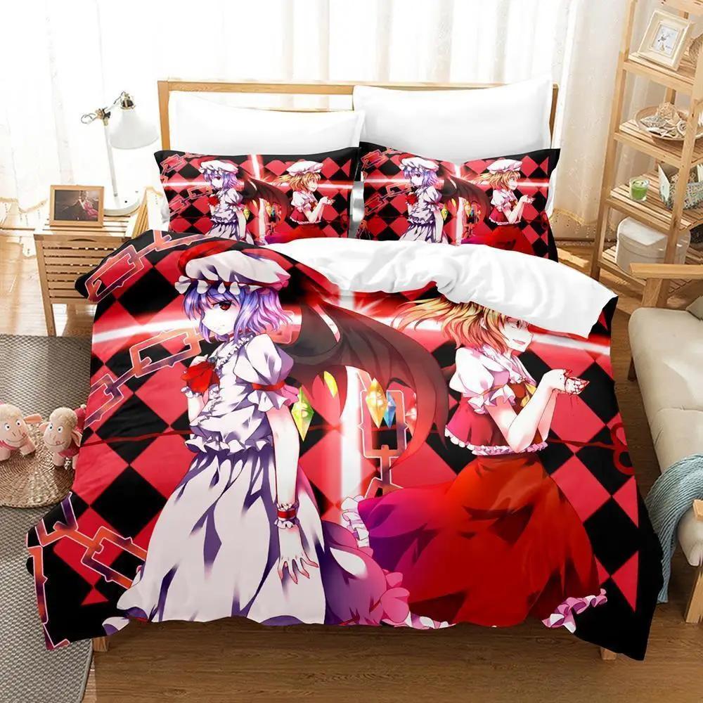 Модный комплект постельного белья Kawaii Girls Touhou Project Remilia Scarlet из трех предметов для взрослых и детей, для спальни, пододеяльник
