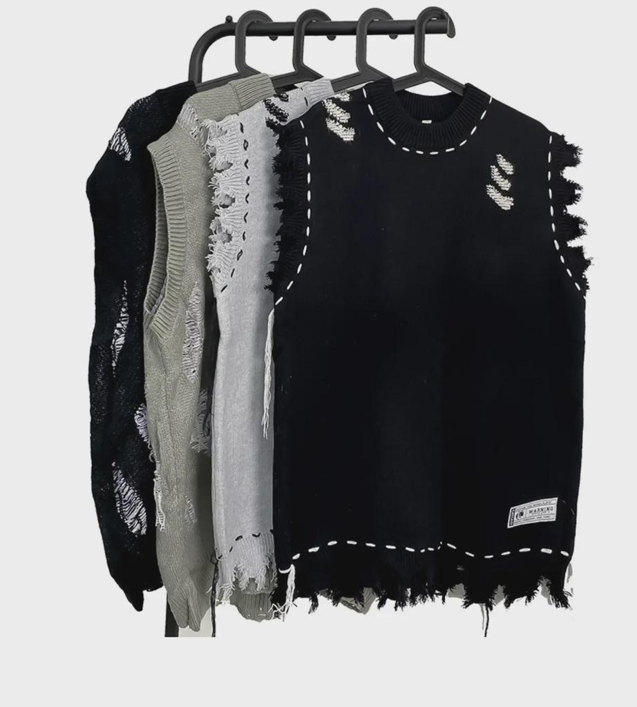 Мужской вязаный жилет без рукавов - 2023 Осень/Зима Круглый вырез Тонкий жилет