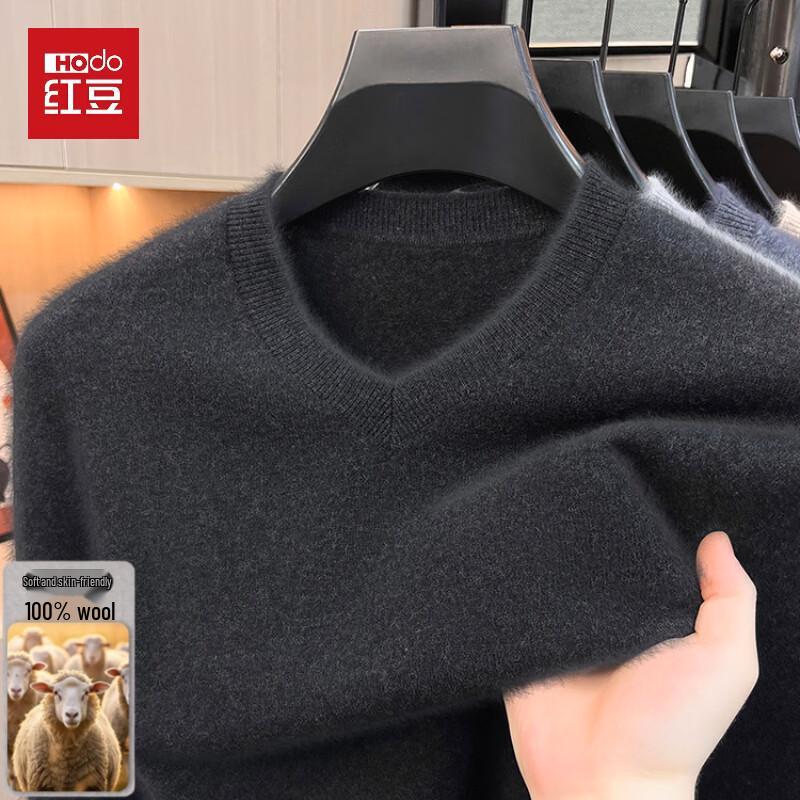 Hodo Men's Pure Wool V-Neck Thickened Pullover Sweater