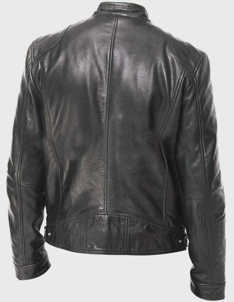 Men's Trendy Stand Collar Leather Motorcycle Jacket - Spring/Autumn Large Size