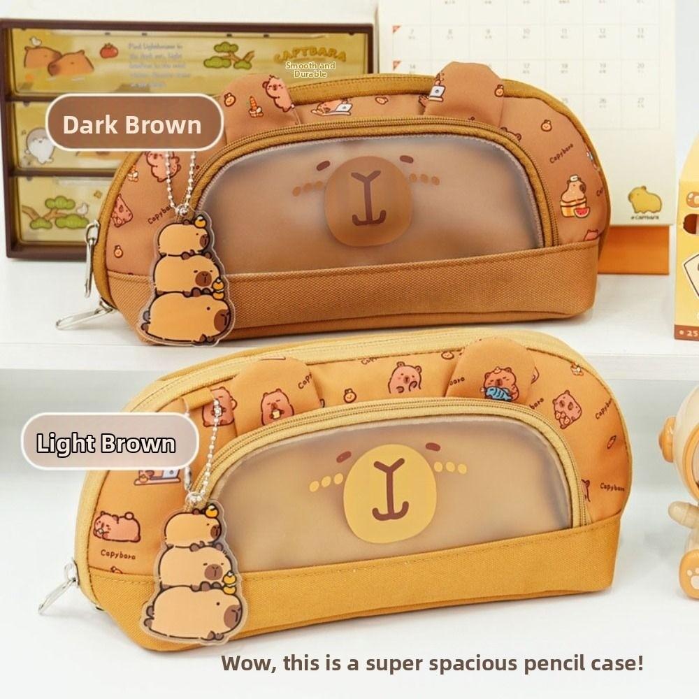 Cartoon Capibara Pencil Case Multi-layer Stationery Bag Kawaii Pencil Pouch  School Supplies
