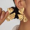 CCB Big Ginkgo Leaf Golden Stud Earrings for Women Simple Versatile Personality Exaggerated Smooth Creative Zircon Girl Gift