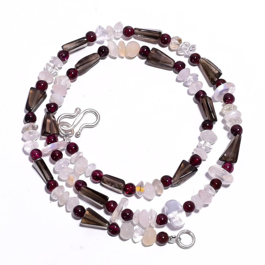 Natural Smoky Quartz Crystal Garnet Gemstone Smooth Beads Necklace 17" UB-4442 UB-4442