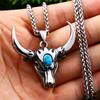 1PC Domineering Nordic Turquoise Bull Head Animal Pendant Necklace Men\'s Biker Punk Trend Jewelry