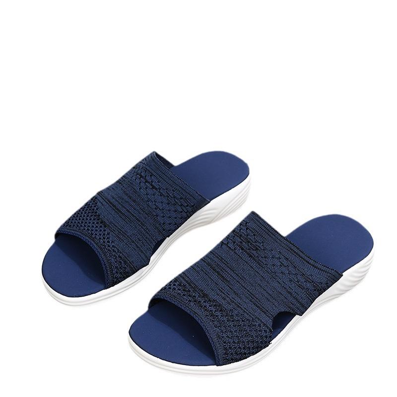 Women's Summer Breathable Mesh Slippers Open-Toe Fish Mouth Flat Casual Large Size Outdoor Slides