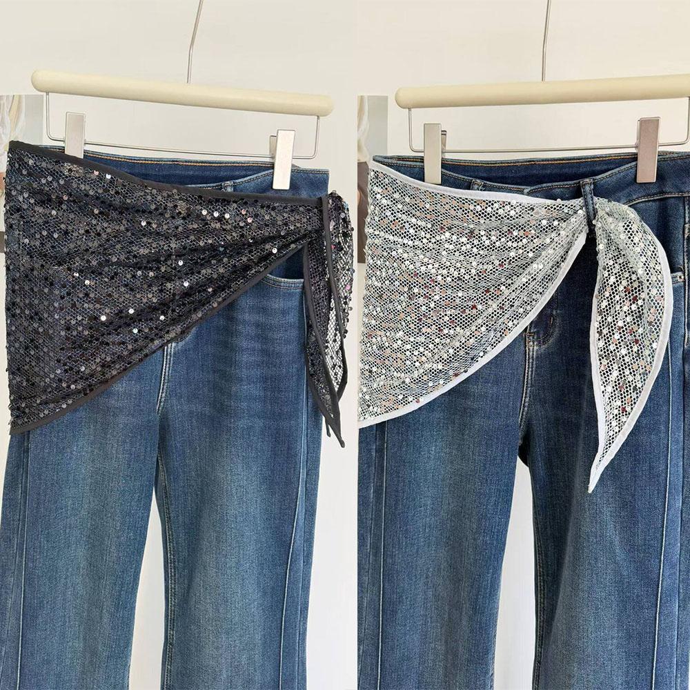 Hot French Sequin Fart Curtain Skirt Women's Vintage Y2K Cool Triangle Scarf Girls Ins Adjustable Head Wrap Hollow Out Headscarf