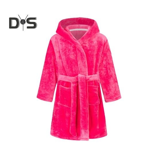 Фланелевый халат с капюшоном и завязкой на талии для девочек, мягкий пушистый банный халат для детей, теплый банный халат с принтом, капюшоном и карманами