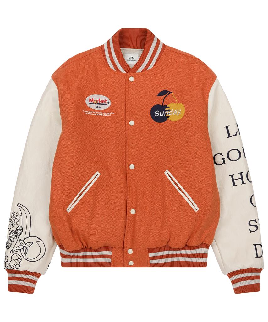 Sunday Fruit Market Golden Hour Varsity Jacket Orange