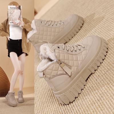 Зимние новые студенческие корейские версии, теплые и повседневные хлопковые туфли на толстой подошве с плюшевыми высокими зимними ботинками для женщин