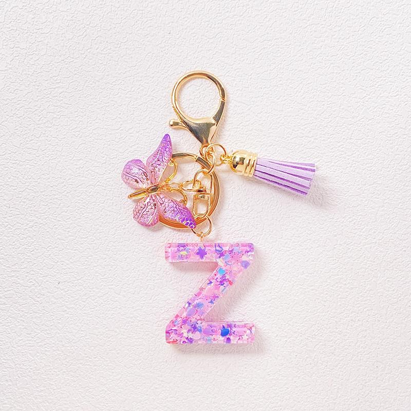 Able Purple Letter Keychain Sequin Butterfly Tassel Pendant Keychain Exquisite Backpack Decoration Accessories Gifts