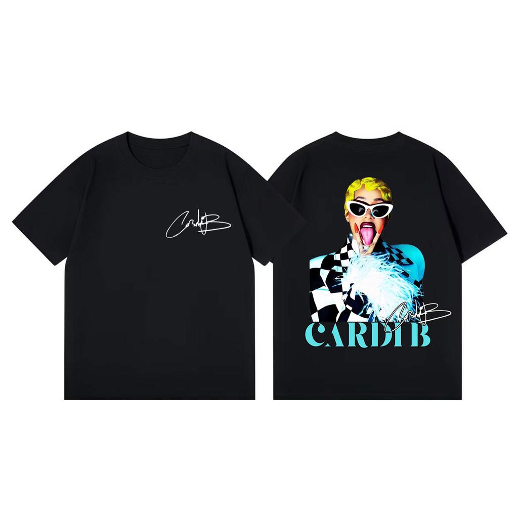 Футболка с двусторонним принтом рэперши Cardi B Модная эстетичная футболка с коротким рукавом Унисекс Женская одежда Харадзюку Хип-хоп Футболки