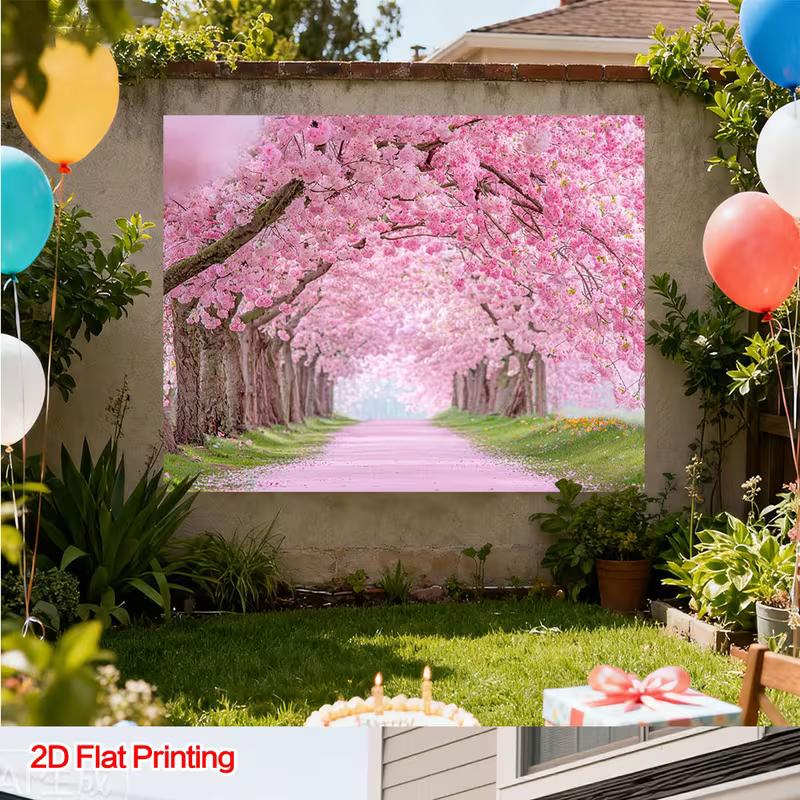 2D Фотофон Тоннель из Цветущей Вишни Дорога Сакуры Фон