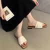 Trendy Foldable Soft Leather Slip-On Flat Bottom Sandals Women 2025 Summer Easy Wear Lazy Shoes Beach Vacation Women Slippers