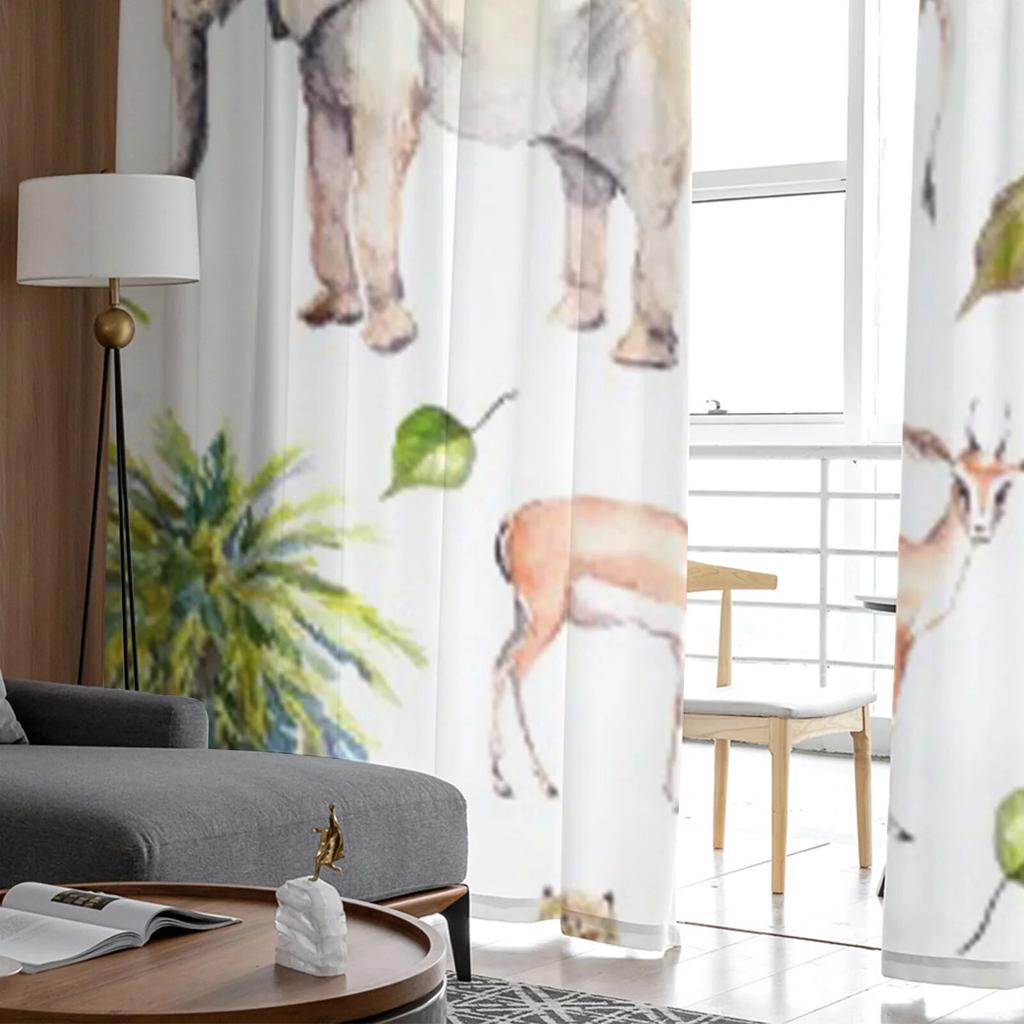 Watercolor Wild Animals Sheer Curtains for Living Room Transparent Tulle Window Curtain Bedroom Kitchen Home Decor Veil Drapes