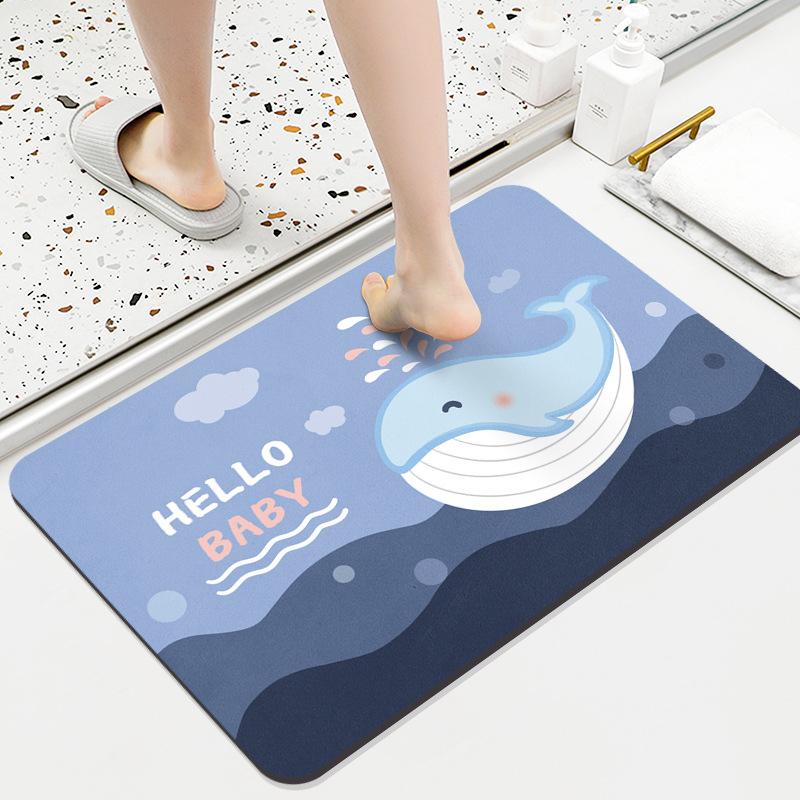 Diatom Mud Mat Toilet Cartoon Top Restroom Mat Non-slip Moisture-wicking Quick Drying Home Toilet Door Bathroom Pad