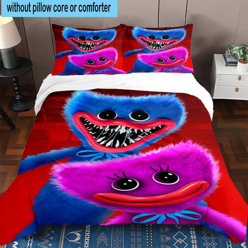 Blue Monster Huggy Night 3pcs Bedding,Including 1pc Duvet Cover And 2pcs Pillowcases Perfect for Christmas,Ideal for Bedroom, Dormitory
