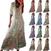 Women's V Neck Long Dress Loose Travel Summer Beach Sundress Bohemian Swing Maxi Dresses