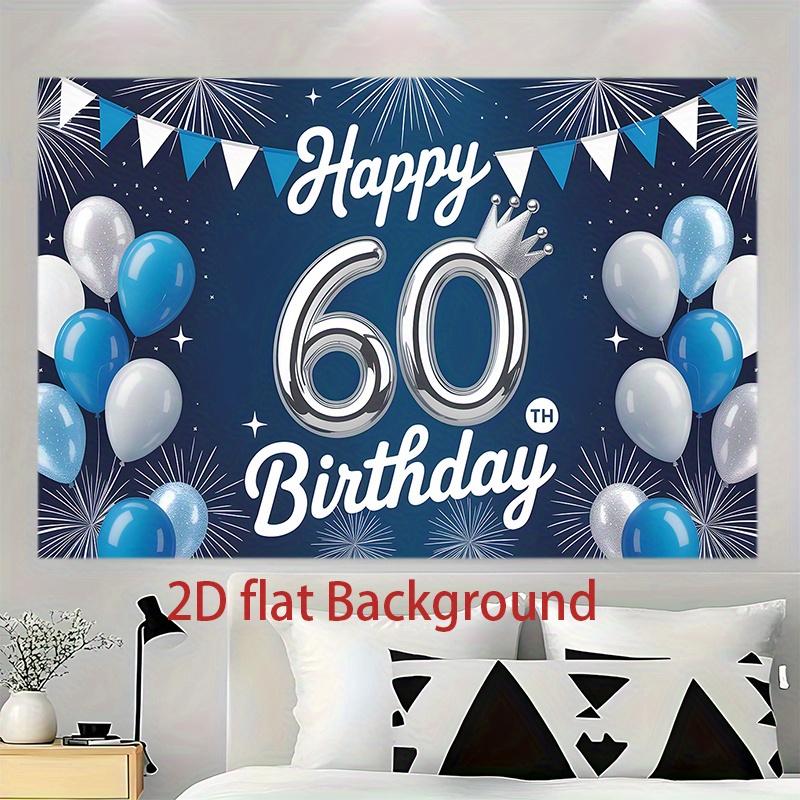 1pc Birthday 60th Confetti Balloon Durable Hanging Banner Blue White Polyester