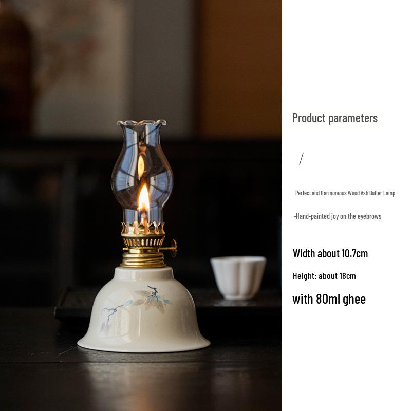 Retro Chinese Ceramic Kerosene Butter Lamp - Nostalgic Indoor Decor