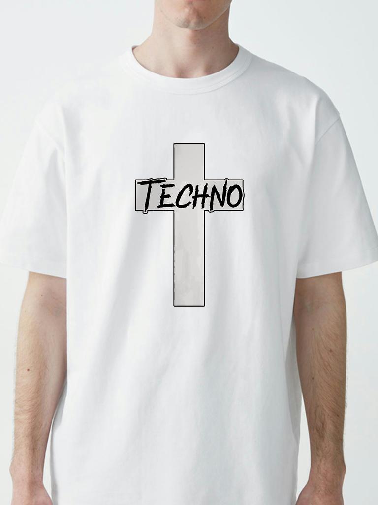 TECHNO CROSS ПРИНТОВАННАЯ ФУТБОЛКА мужская женская с коротким рукавом футболка модный тренд повседневная приталенная летняя с круглым вырезом топы футболки модная футболка