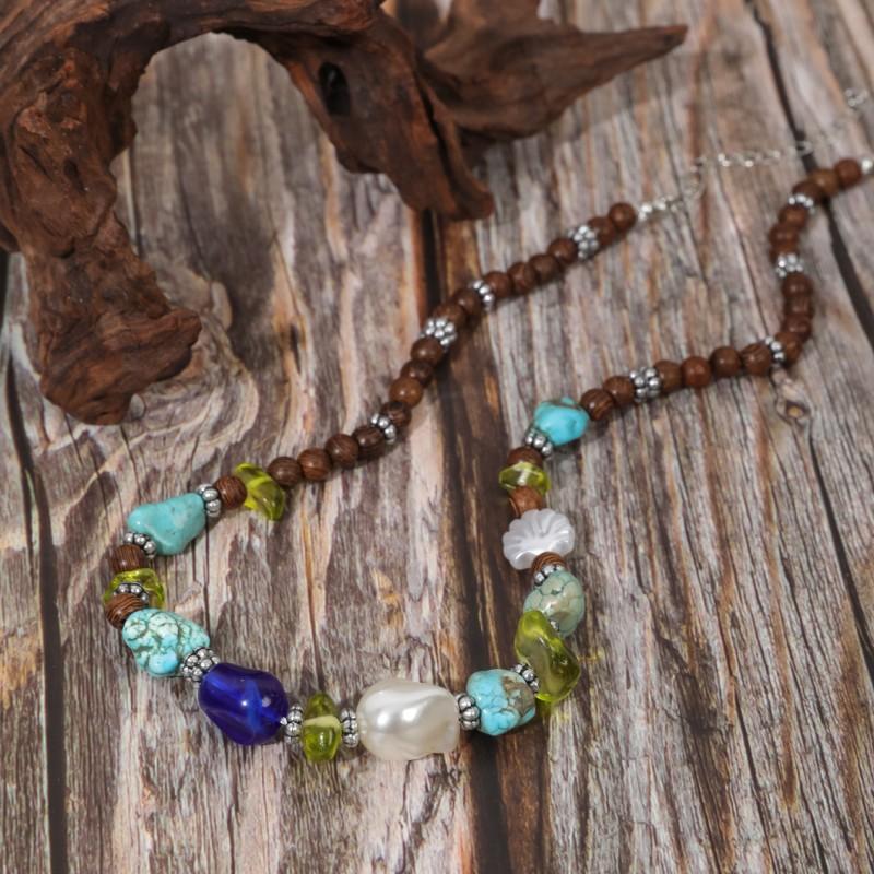 BLINGBAY Женское ожерелье из бисера в стиле бохо, ретро, этническое, бирюзовое, ручная работа, деревянные бусины, нестандартное ожерелье для девочки, подарок на день рождения