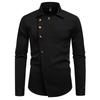 Autumn Men'S Casual Long-Sleeved Shirt Trend Design Ruffian Handsome Solid Color Oblique Placket Shirt Men
