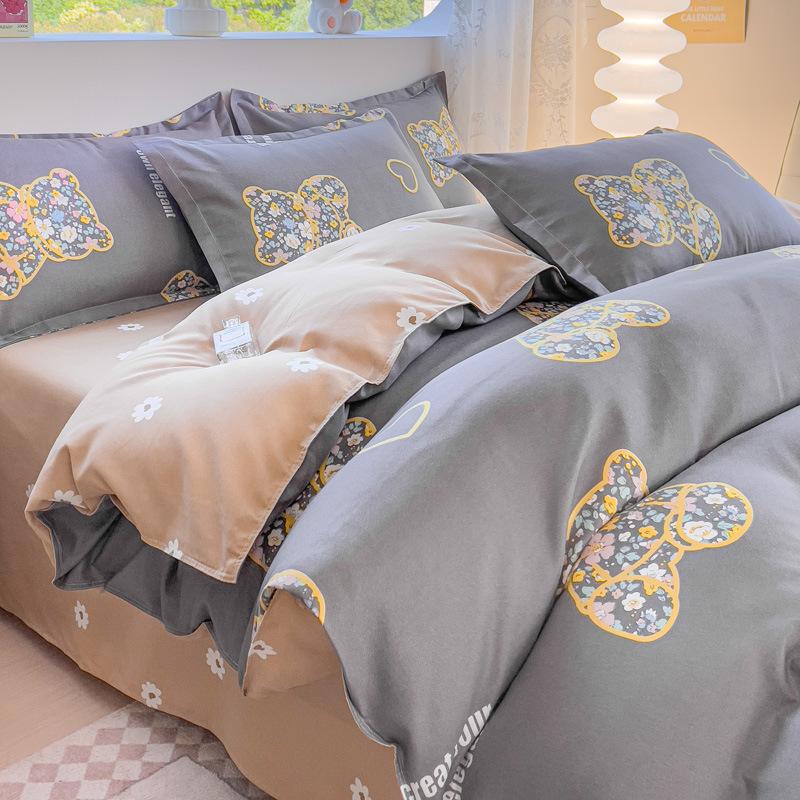 Приятный для кожи хлопковый комплект из четырех частей, простыня из трех частей, пододеяльник, постельное белье