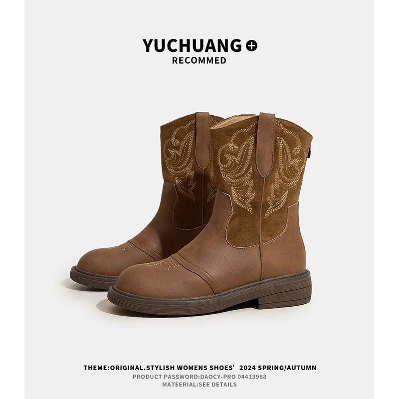 Ботинки Мартина женские ретро короткие ботинки осень новые вышитые западные ковбойские рыцарские ботинки ботинки