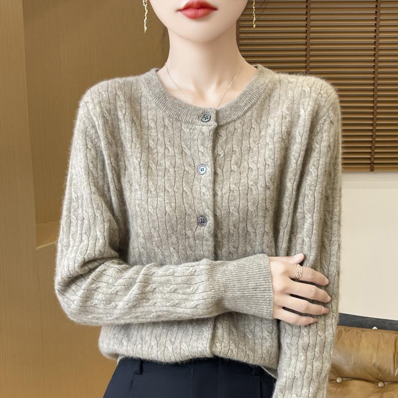 Осенний женский трикотаж с круглым вырезом, перекрученный кардиган, свитер, куртка
