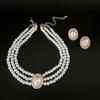 Elegant Pearl Necklace Earrings Set Multi-Layers Wedding Choker Necklace Collarbone Chain  Gifts