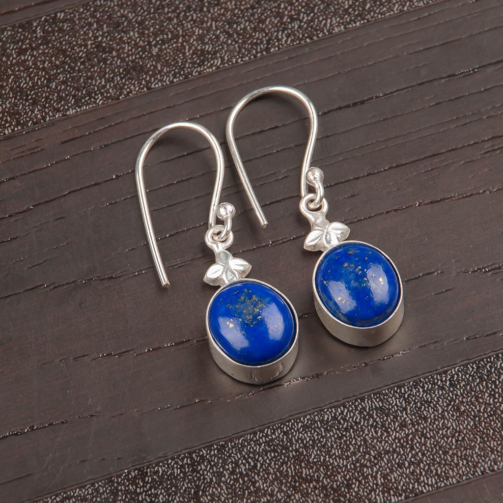Lapis Lazuli Gemstone 925 Sterling Silver Lovely Jewelry Earrings 1.30" For Wife EE-6-23