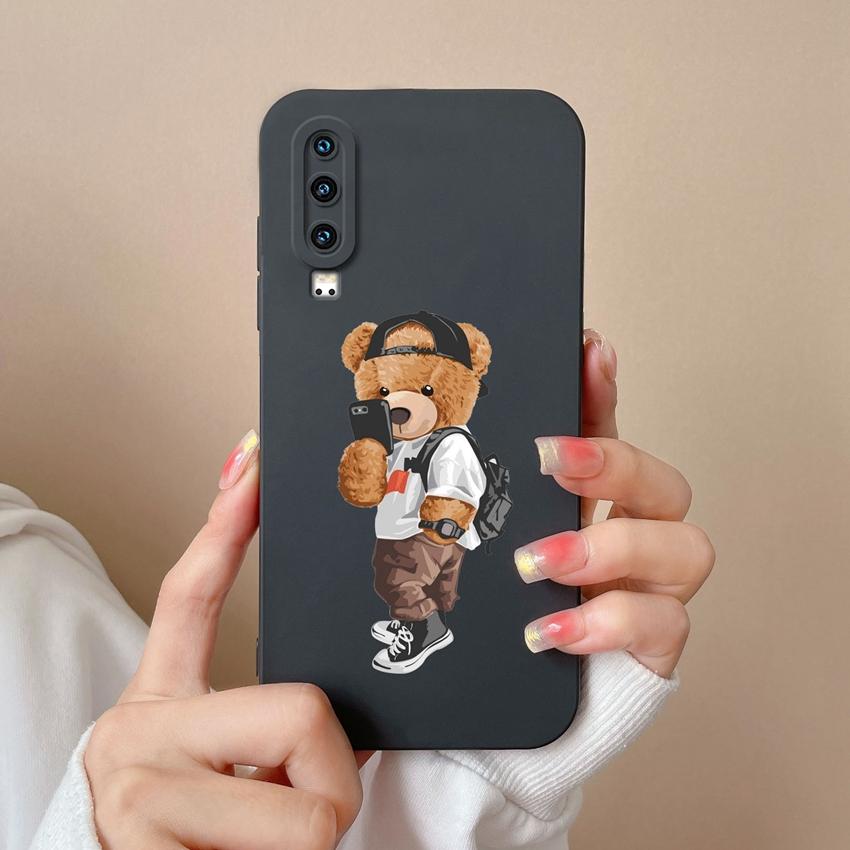 Чехол для телефона Huawei P30 Y5 P40 Y6 Y9 Y9A Y7 P60 Защита камеры Милый кукольный узор с мишкой Жидкий силикон Мягкая накладка для Huawei Пылезащитный бампер