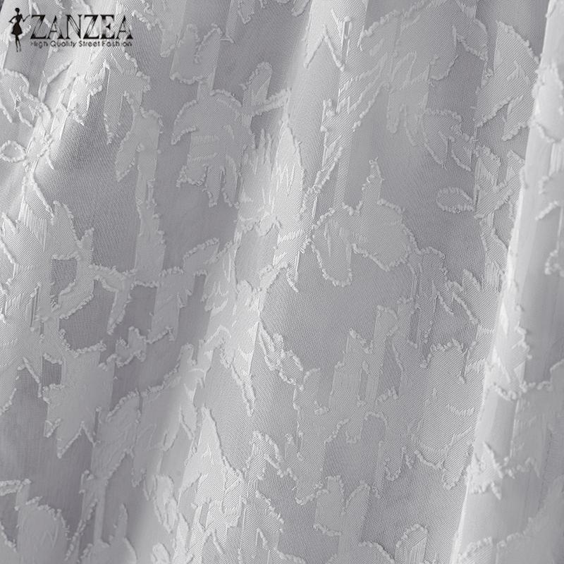 ZANZEA Women Elegant High Neck Lantern Long Sleeve Transparent Lace Blouses