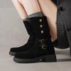 Замша коровья Круглый носок Толстый каблук Мотоциклетные ботинки Размер 42 Задняя молния Женские Сохраняют тепло Металлическая кнопка Сапоги до середины икры