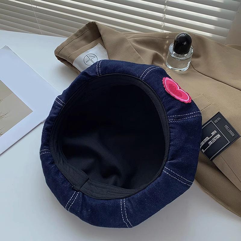 Casual Pink Love Denim Beret Hats Women Spring Summer Shows Face Versatile Retro Painter Cap Japanese Berets Newsboy Caps
