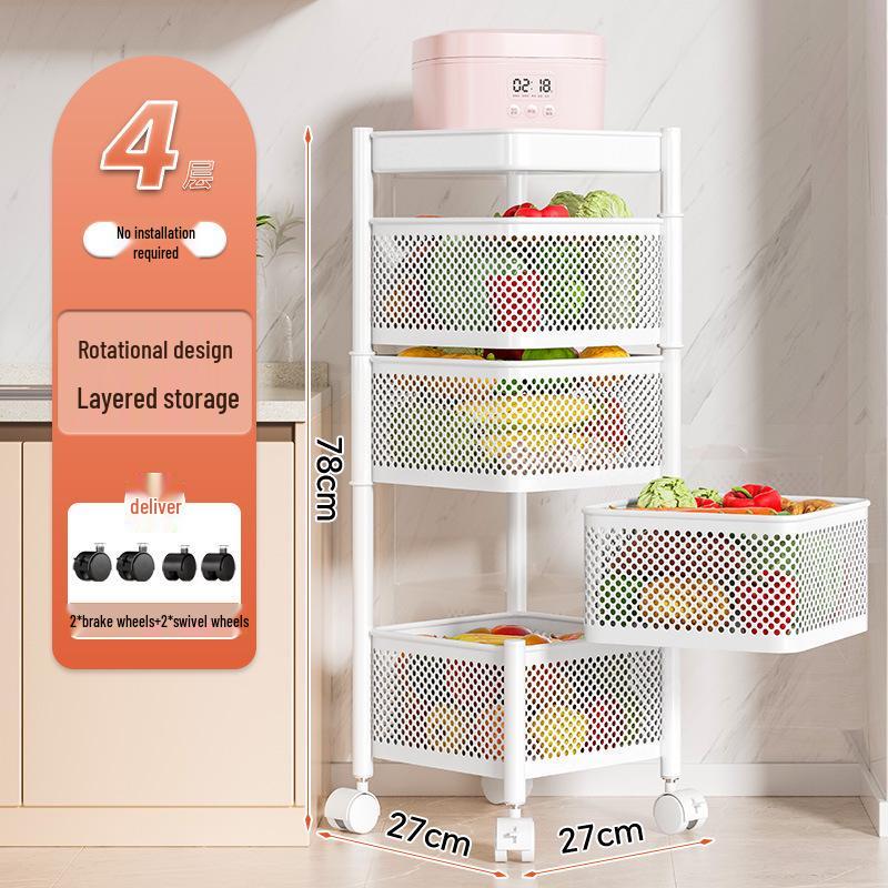 Вращающаяся многофункциональная кухонная тележка на колесах - Напольная многоярусная стойка для хранения закусок, фруктов и овощей