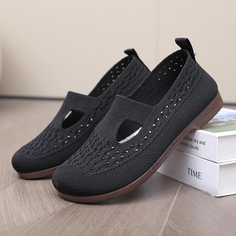 Женские повседневные вязаные дышащие летние туфли на плоской подошве без шнуровки, легкие лоферы, удобные модельные туфли на плоской подошве, женские балетки с круглым носком