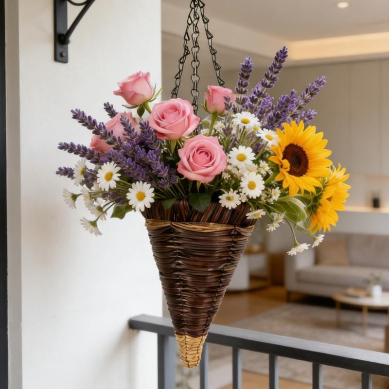Conical Plastic Hanging Basket Planter with Stable for Beautiful Outdoor Display in Gardens Resistant to Weather and Easy to Clean