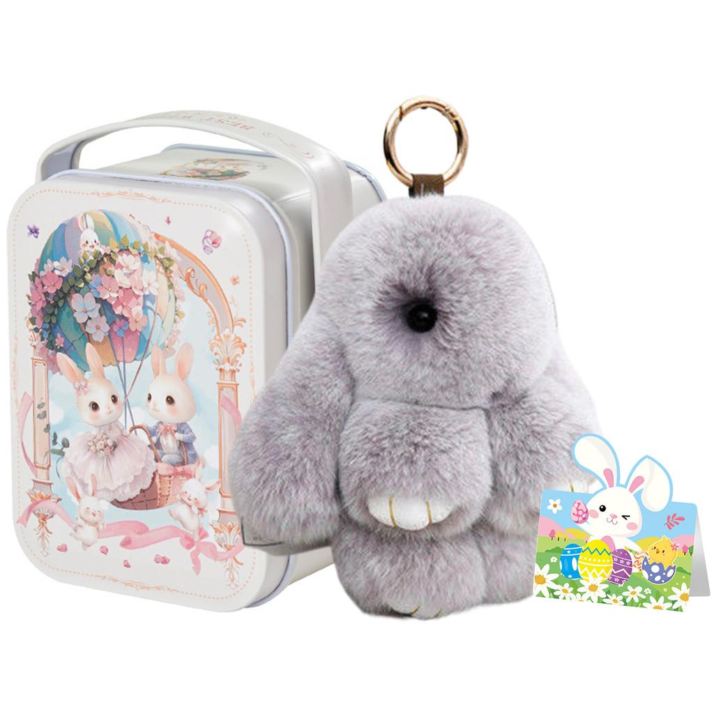 Bunny Lucky Keychains with Tin Box & Best Wishes Card Bunny Cute Plush Keychain for Bags Backpacks Rabbit Charm Easter Gifts