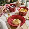 Christmas Series Tableware Relief Plate Red Snowflake Pattern Steak Western Dish Plate Simple Ceramic Dessert Bowl Mug