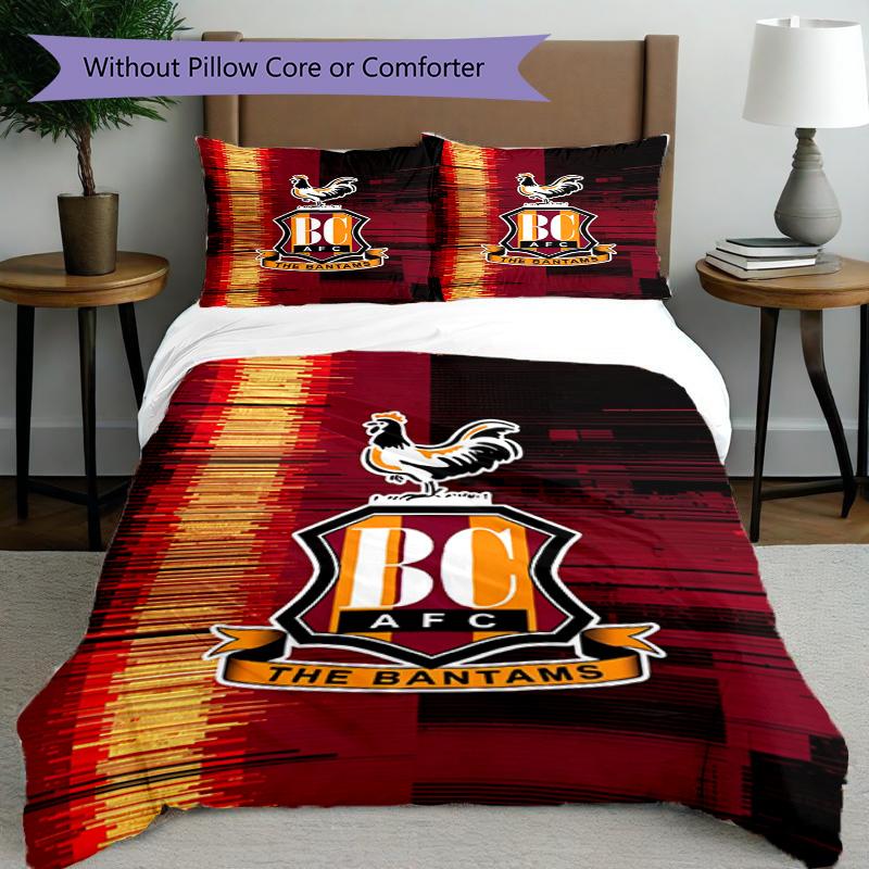 3pcs Duvet Cover Set (1*Duvet Cover + 2*Pillowcase, Without Core), Bradford City AFC Print Bedding Set, Bedroom Decor, All‑Season, Birthday Gift