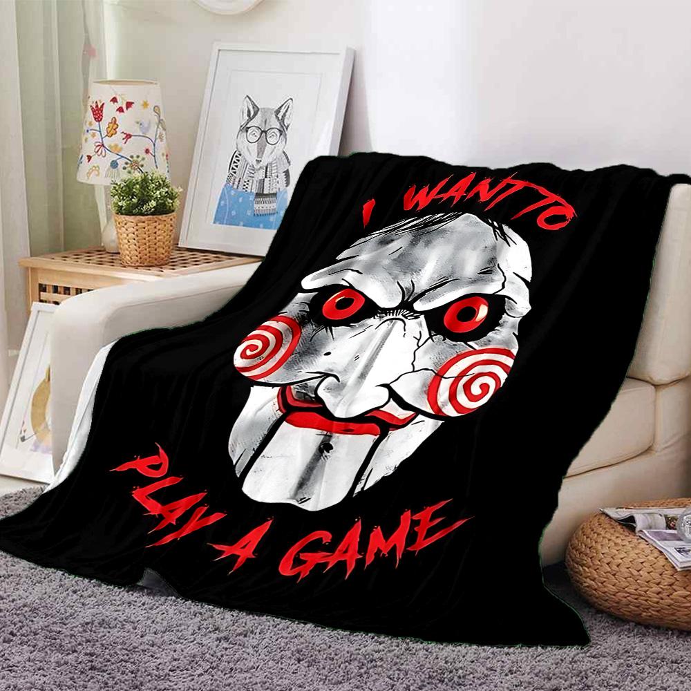 Jigsaw Horror Game Flannel Blanket Super Soft Warm Cozy Blanket For Sofa Bed Office Travel Allseason Home Decor Gift