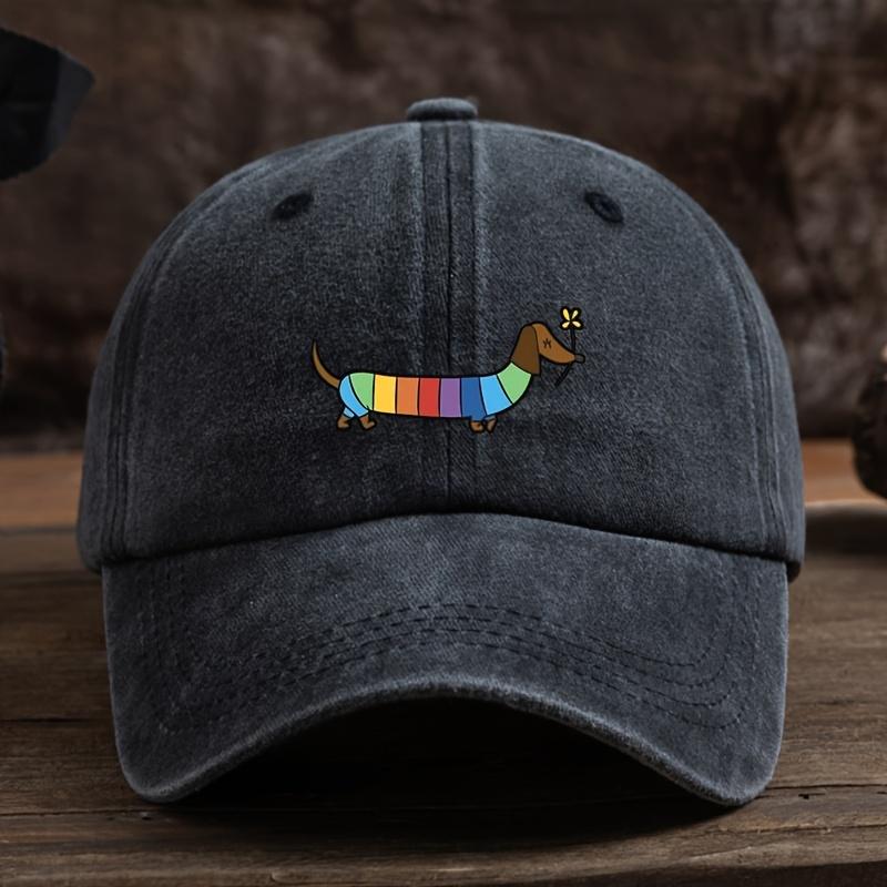 Rainbow Dachshund Dog Print Baseball Hat Unisex American Washed Retro Peaked Cap Trend