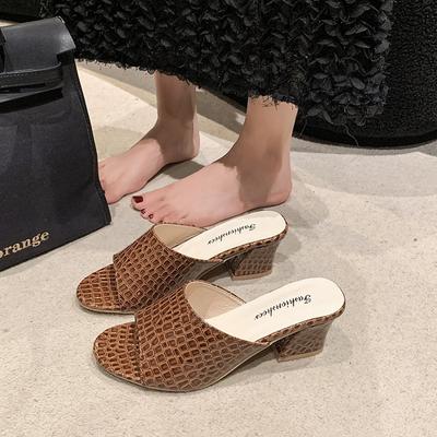 Модные туфли с открытым носком большого размера на низком квадратном каблуке, женские шлепанцы, слайды, блок, лето 2025, резина, полиуретан, римские, копытообразные каблуки, тканевая обувь, квадратные